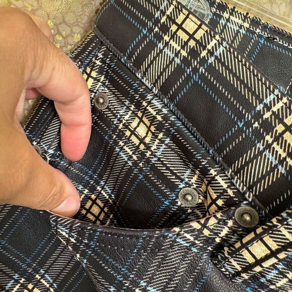 Cout De La Liberte Mens Jimmy Printed Plaid Leather Low Rise Flare Size 30 NWT - Picture 6 of 13